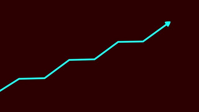 Sine upward growing arrow chart animation isolated on red  background. Financial business growth trend line graph animation with red arrow pointing up 4k stock video.