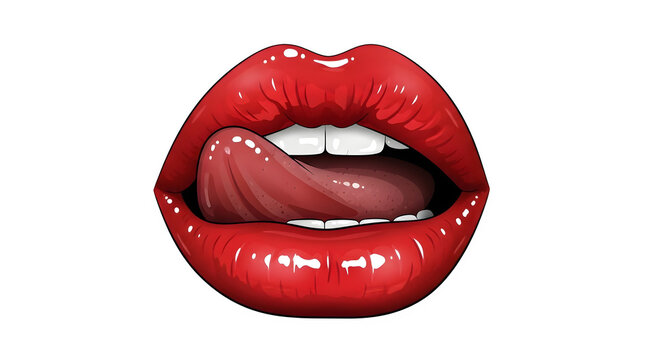 Cartoon red lips with tongue out isolated on transparent background