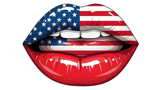 Usa flag painted lips isolated on transparent background
