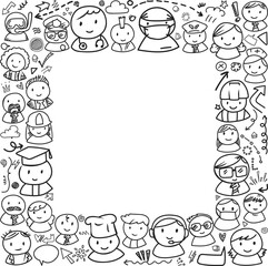 Fototapeta premium Hand Drawn Global Careers Monochrome Frame