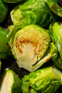 Fresh roasted Brussels sprouts with vibrant texture