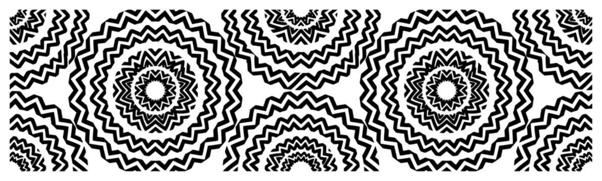 Zigzag mandala pattern with concentric geometric circles in hypnotic style