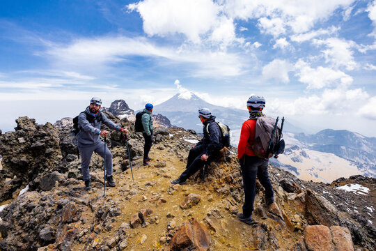 Hikers enjoying a mountain adventure with scenic views