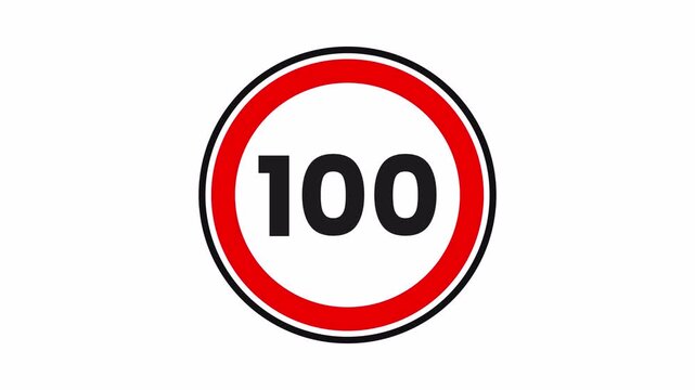 100 km/h speed limit signs icon animation, Suitable for road safety and traffic-related concepts. Transparent background. 4K Video
