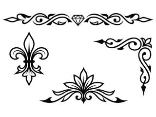 Set of ornamental frames, corners, and fleur de lis with diamond. © DesignerKamran99