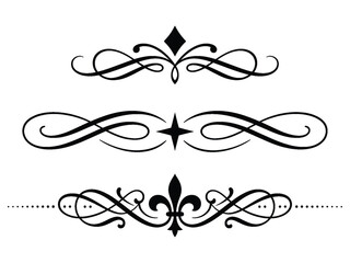 Black vintage ornamental dividers and flourishes with fleur de lis symbol. © DesignerKamran99