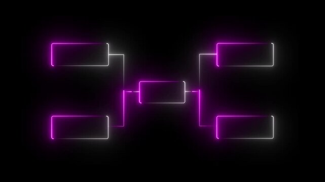 Glowing neon line Business hierarchy organogram chart infographics icon isolated on black background. It is suitable for all kinds of quizzes, 4k animation video.