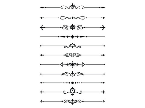 Decorative text dividers and filigree paragraph separators in vintage style.