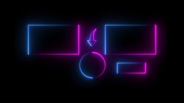 Subscribe button and outro for gaming and video channels Youtube End screen animation. neon glowing end screen 4k animation. Blue and pink color icon on black background. 