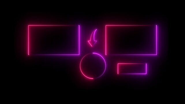 Subscribe button and outro for gaming and video channels Youtube End screen animation. neon glowing end screen 4k animation. Pink and red color icon on black background. 