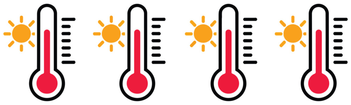 Thermometer with sun icon vector illustration showing high temperature, heatwave warning, weather forecast, and modern environmental monitoring designs