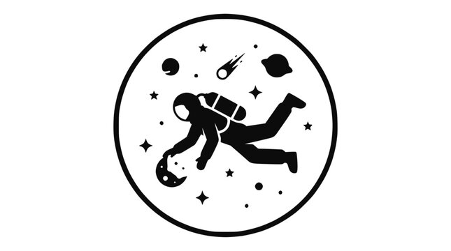 Astronaut floating among stars and planets