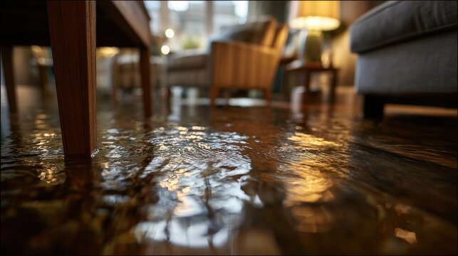 Stunning photo of Flooded dark wood flooring in a cozy living room with glowing warm light from a lamp