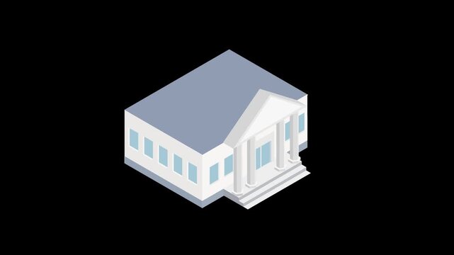 Modern Isometric Bank Building Animation for Finance and Business Concepts