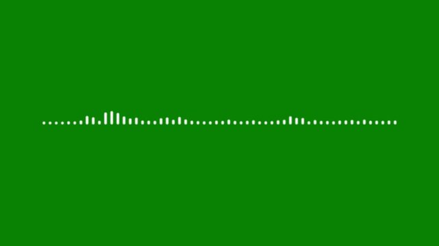 White audio waveform spectrum moving animation on green background, sound wave pattern audio visual waveform, motion graphics of music bar concept, chroma key video editing overlay track.
