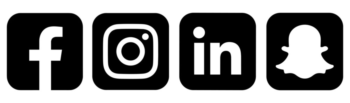Social Network Logo Icons Set Facebook Instagram Linkedin Snapchat Black White Square App Symbols Vector Illustration