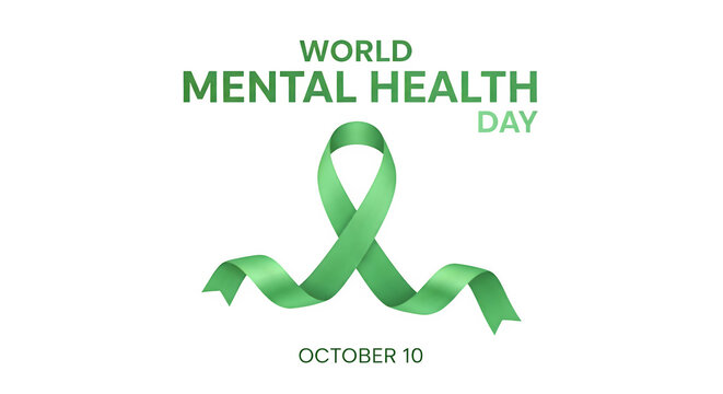 World mental health day ribbon graphic with text october 10 awareness campaign