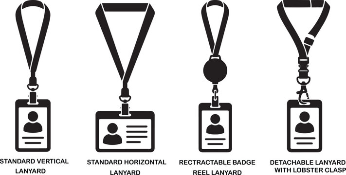 Set of id badge lanyard icons
