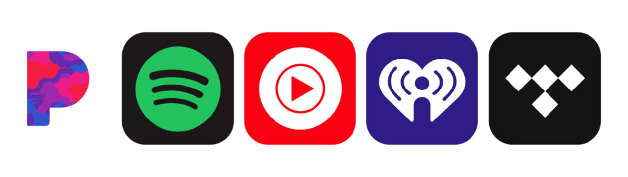 Pandora logo icon set vector, music streaming app symbols, audio radio service buttons and popular digital platform collection editorial