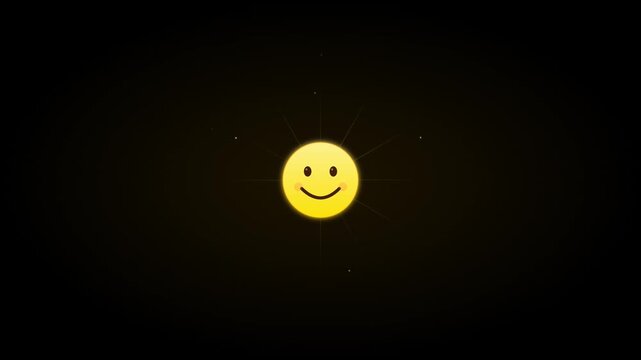 beaming smile face icon with radiating joy particles
