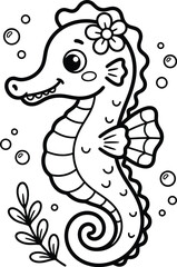 Obraz premium Cute seahorse colouring pages for kids ocean animal illustration