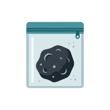 Flat vector illustration of lunar sample in sealed plastic bag, space science concept