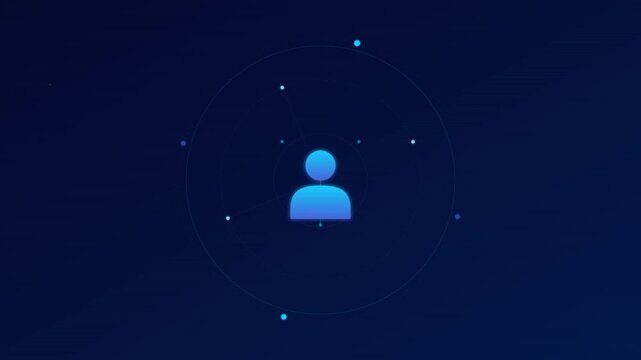 blue user icon with expanding social network circles