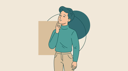 Flat vector illustration of pensive man thinking