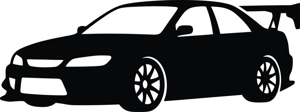 Silhouette vector modified sports car with large rear wing design
