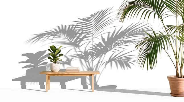 Tropical Indoor Garden Lounge with White Bench and Palm Plants in Bright Natural Light