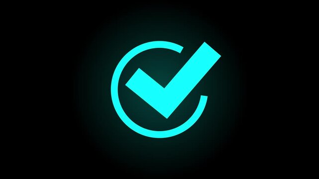 Glowing check mark icon.4k motion graphics video animation