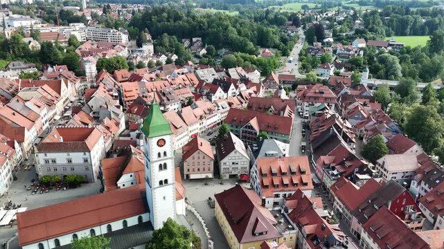 Aerial landscape view of Wangen im Allg&auml;u historic tourist destination