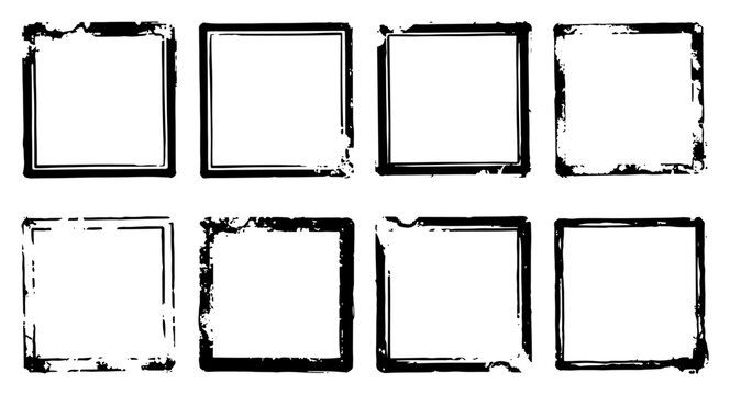 Square grunge frames collection with distressed borders and ink stamp overlay textures
