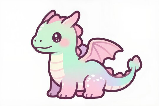 Dragon kawaii souriant au style mignon, illustration fantastique adorable, personnage de dessin anim&eacute; pour enfants, mascotte et univers f&eacute;erique