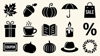 Whimsical hand-drawn autumn sale with maple leaf, pumpkin and organic flowing composition — poster © Aleksandr