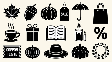 Fall retail journey with shopping bag, coupon and floating percentage symbols — branding kit © Aleksandr