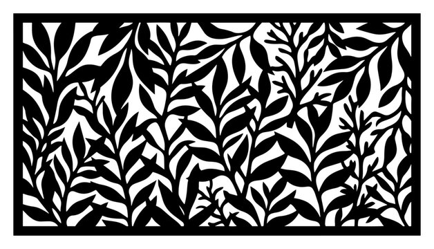 Leaf silhouette pattern panel with botanical foliage and branches laser cut style