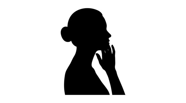 Silhouette of a woman thinking with her hand on her chin