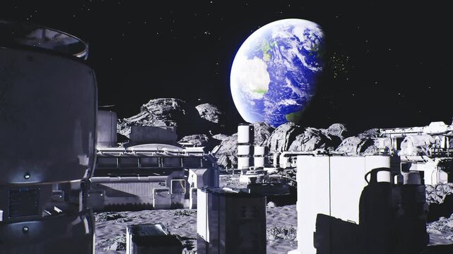 Earth view with space freight. Orbital logistics and docking station activities. Satellite launch site bustling with loading and cargo procedures