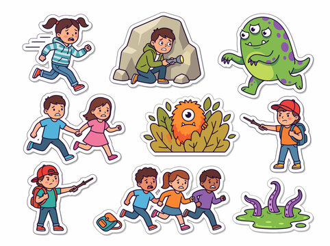 Children having adventures and running from monsters