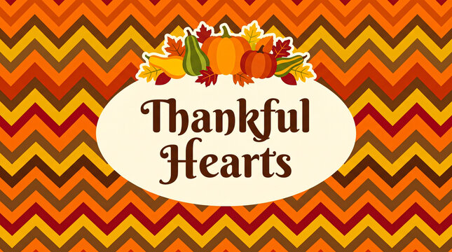 Autumn thanksgiving background with pumpkins and leaves, chevron pattern