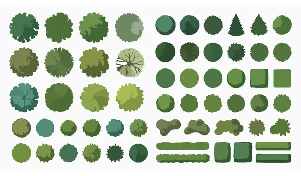 Architectural top view tree canopy vector collection for landscape layout and garden planning
