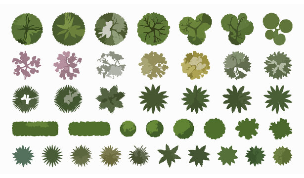 Top view landscape trees and canopy elements vector set for architectural garden plan design