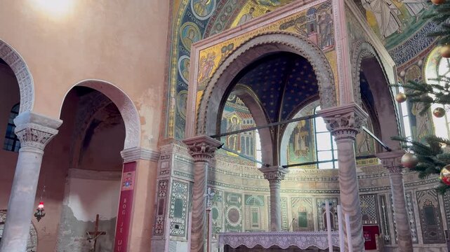 Christmas decorated interior of Euphrasian Basilica in Poreč, Croatia
