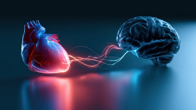 Connection Between Human Heart and Brain in Medical Concept