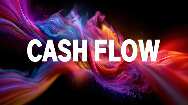 Cash Flow Text on Vibrant Abstract Flowing Colors Background