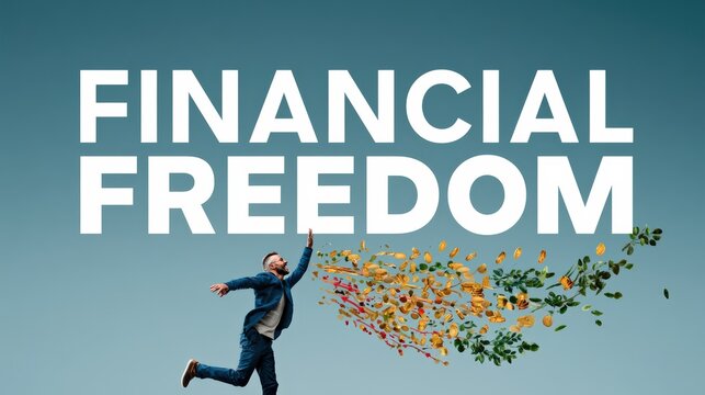 Financial Freedom Concept with Happy Man and Exploding Money