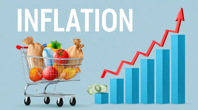Rising Inflation with Grocery Cart and Growing Bar Graph