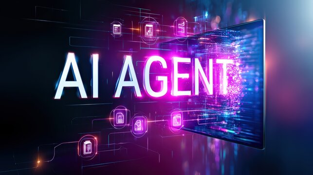 Artificial Intelligence Agent with Glowing Digital Data Elements