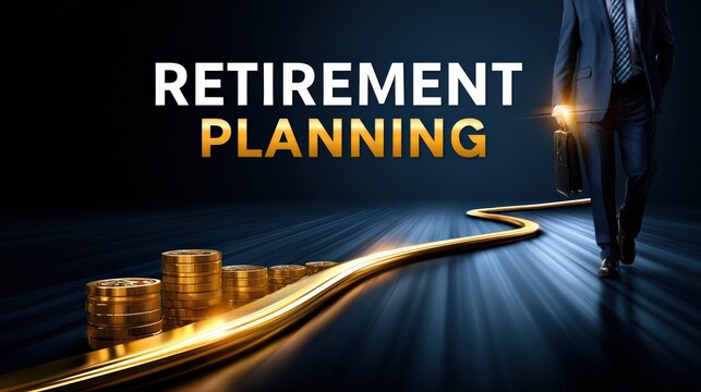 Retirement Planning Concept with Businessman Walking Towards Gold
